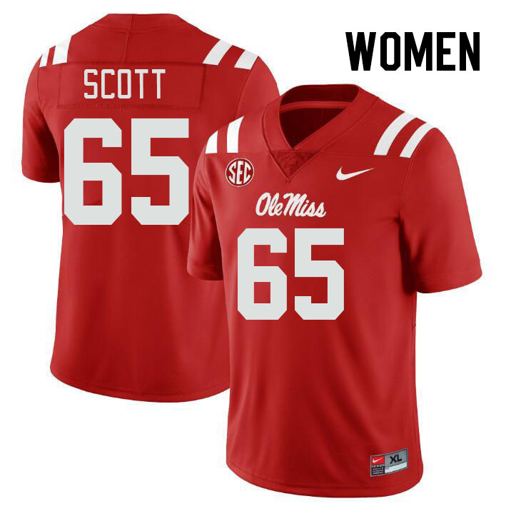 Women #65 Gerquan Scott Ole Miss Rebels College Football Jerseys Stitched-Red